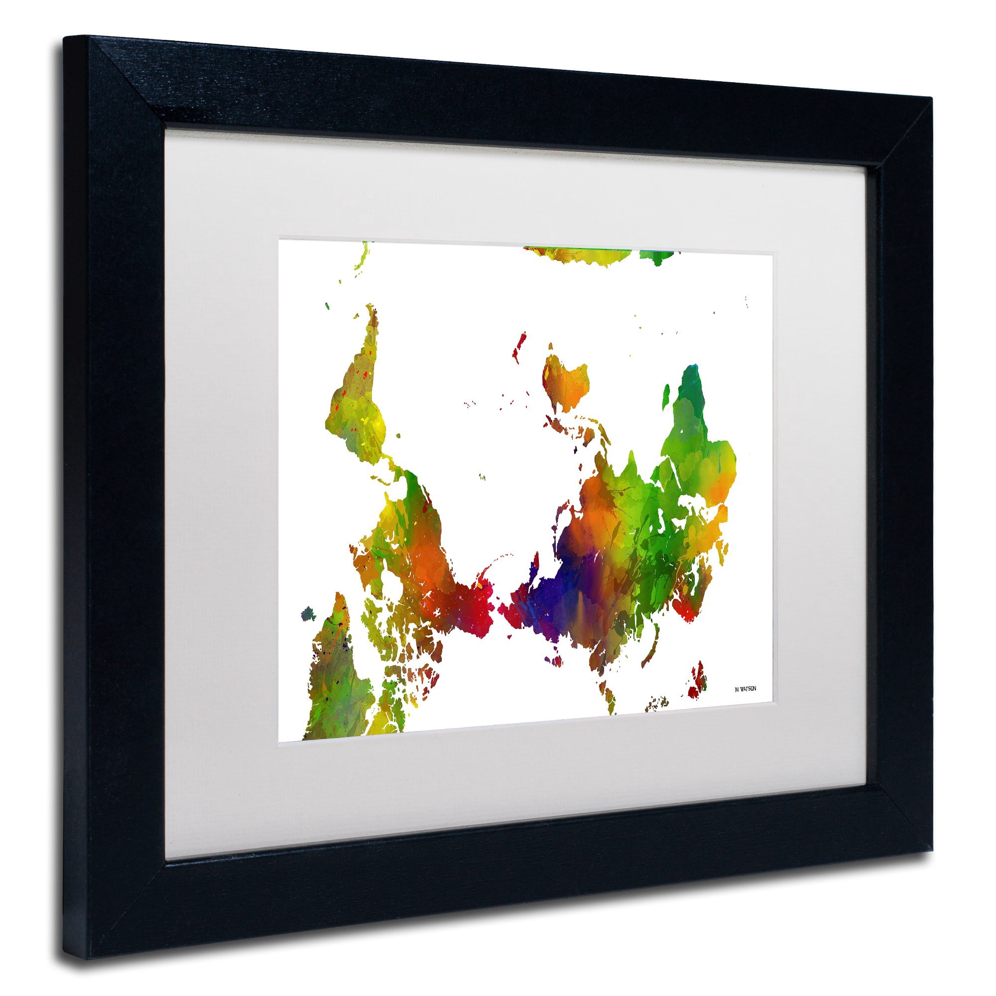 Trademark Fine Art "Upside Down Map of the World Clr 1" Canvas Art by Marlene Watson, White Matte, Black Frame