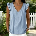 thumbnail image 2 of Womens Cotton Linen Tank Top Ruffle Sleeve Blouses Solid Vest V Neck Casual Summer Gauze Shirt Tunic Top Dressy Fashion Top Boho Shirts Plus Size Shirts Basic Tank Shirt Flowy Shirts, 2 of 5