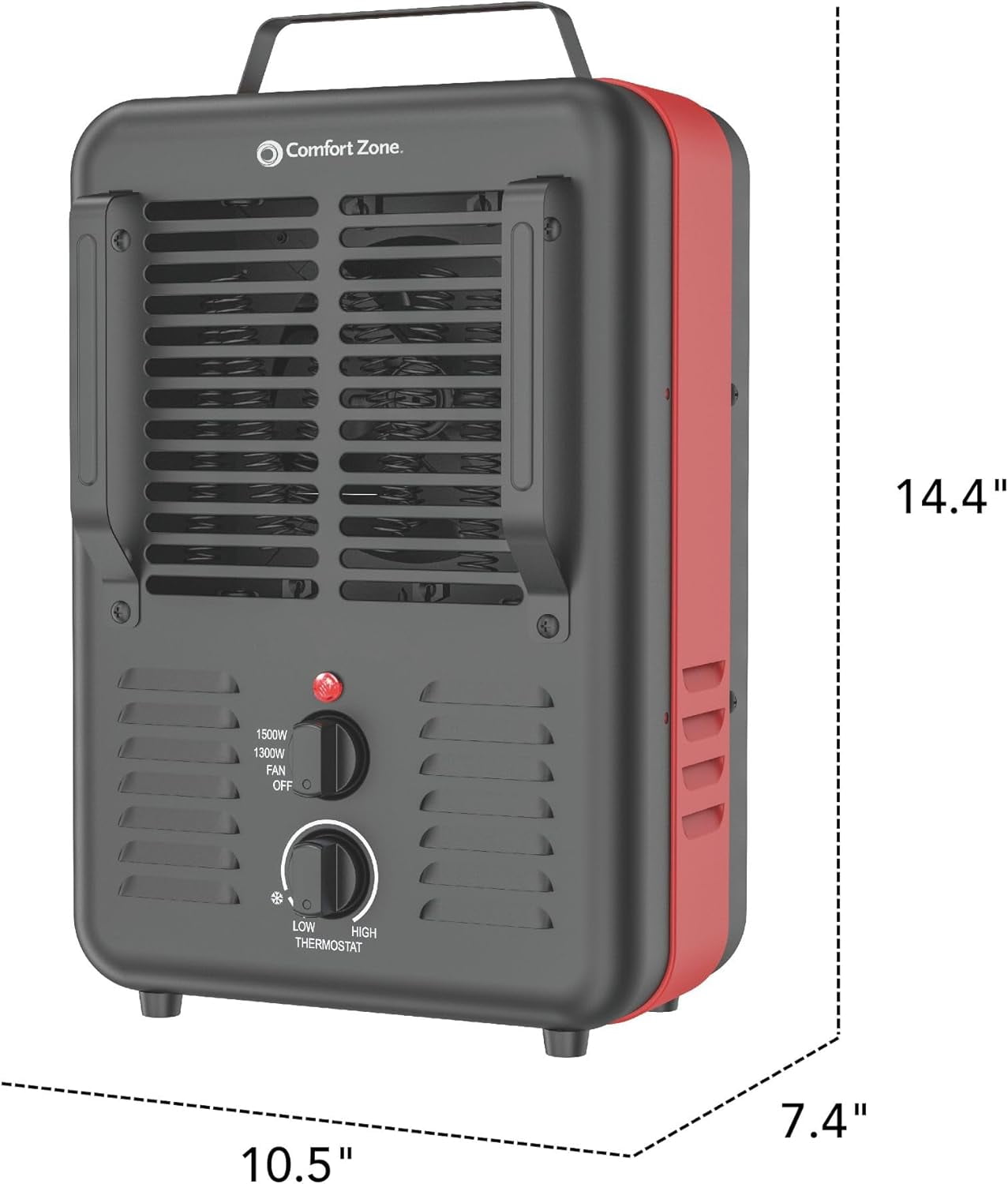 Comfort Zone Milkhouse Style Utility Space Heater with Thermostat, Black/Red