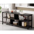 thumbnail image 3 of Farmhouse Open Book Shelf, Wood and Metal Organizer, Modern Low Horizontal Bookshelf for Bedroom Living, Long Wide Office Bookcase with , Rustic ,, 3 of 5