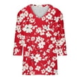thumbnail image 4 of BangWanChi Womens Summer Tops 3/4 Sleeve Women's Fashion Casual Print V-neck 3/4 Sleeve Top Long Sleeved V-neck Top/Shirt, 4 of 5