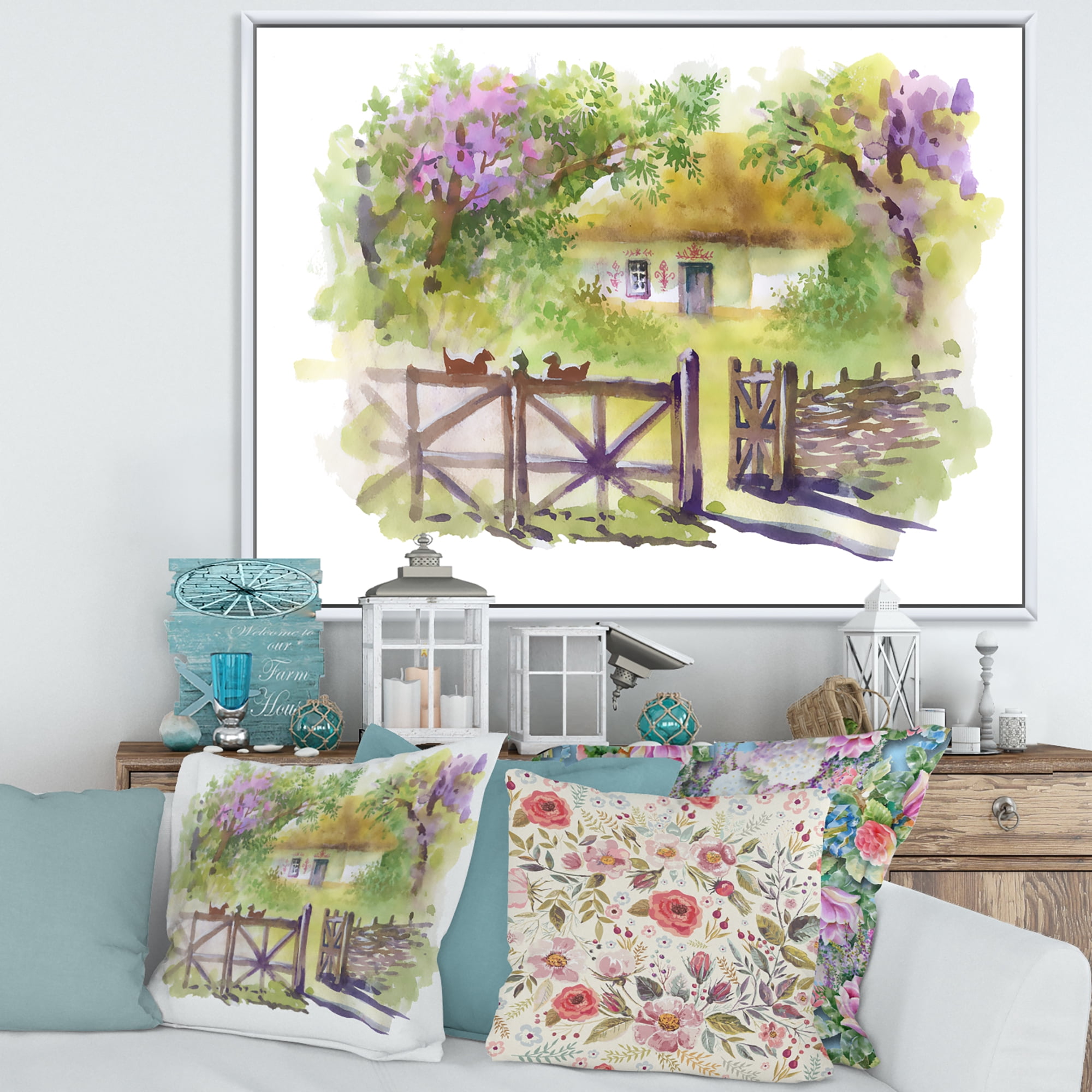 Designart 'Impression of Rustic Cottage In The Woods' Traditional Framed Canvas Wall Art Print