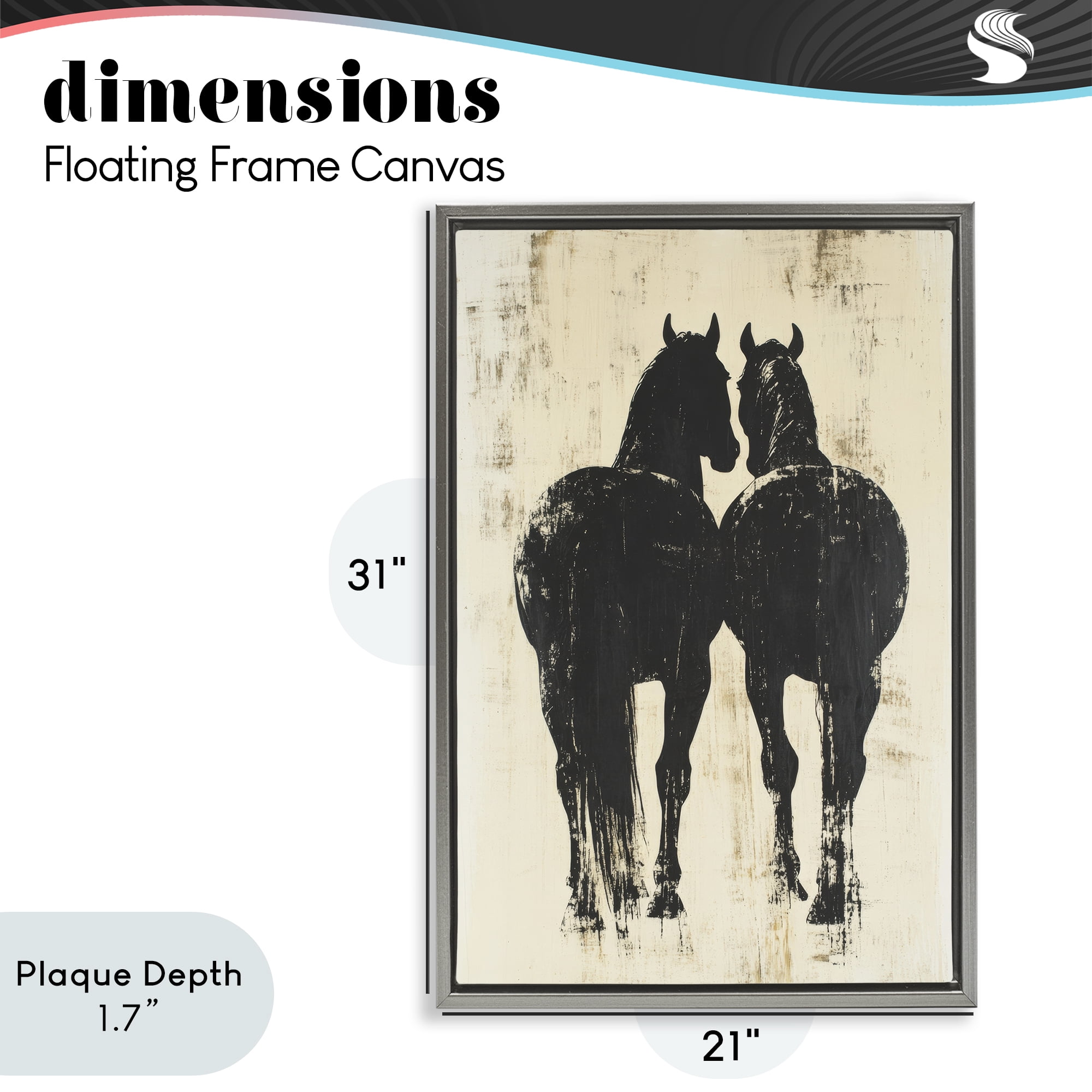 Stupell Industries Twin Horses Facing Away Gray Framed Floater Canvas Wall Art, design by Petal Prints Design