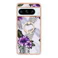 thumbnail image 2 of Feishell for Google Pixel 8 Pro Case with Rotating Metal Ring Kickstand, Stylish Thin IMD Marble Flower Pattern Cover Shockproof Lightweight Slim Fit Girls Women Phone Case for Google Pixel 8 Pro,F, 2 of 6