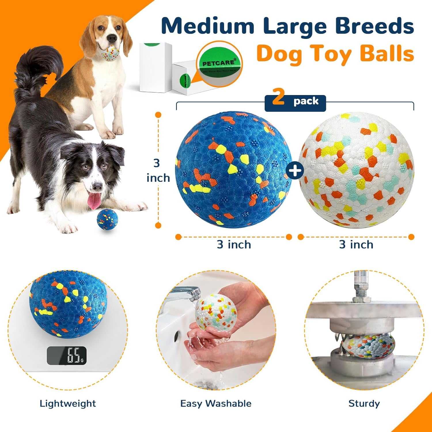 General 2 Pack Dog Balls Toys for Aggressive Chewers Indestructible Tennis Balls for Medium Large Dogs Water Toy Chew Ball Tough Durable Big Dog Toys Bouncing Ball for Dogs to Fetch, Blue+White