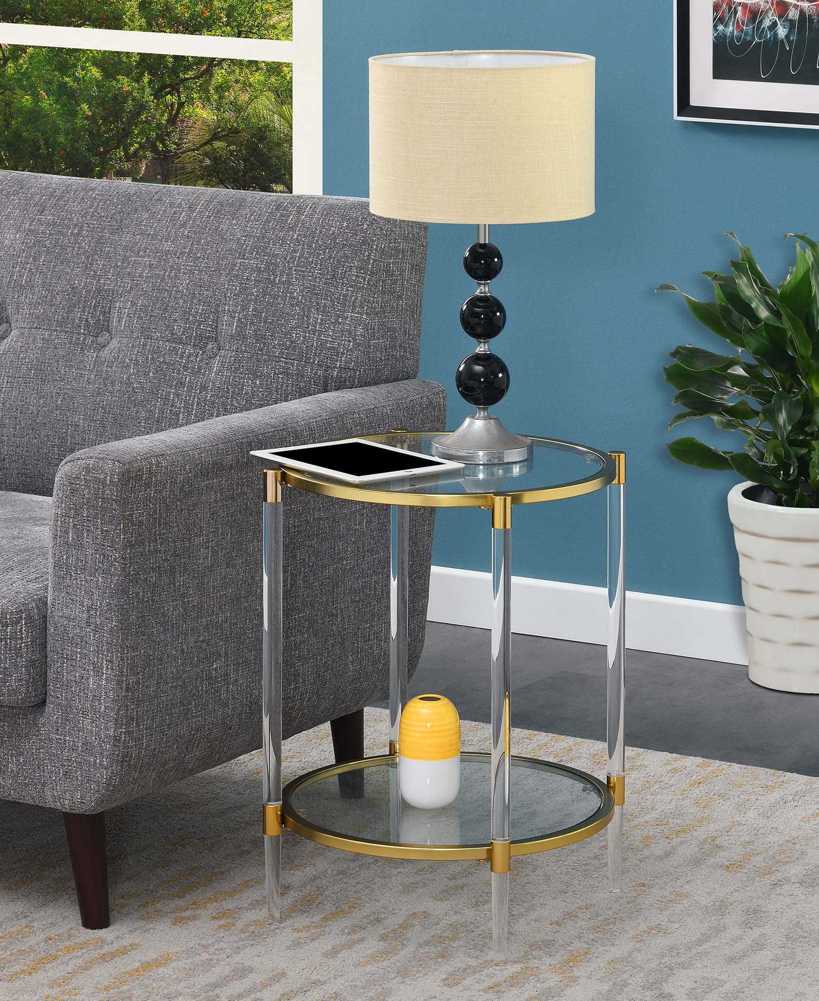 Convenience Concepts Royal Crest Acrylic Glass End Table, Gold/Clear