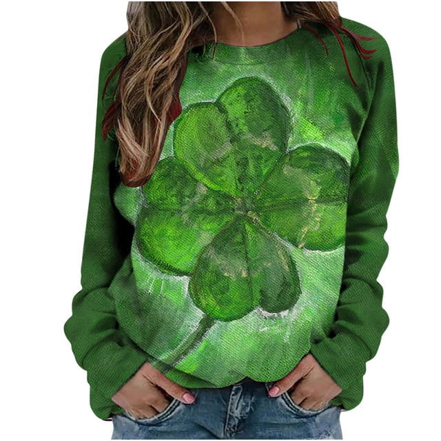 Pompotops Chemises Décontractées à Manches Longues pour Femmes Vintage Impression St Patrick Col Rond Chandail en Molleton Chandail Ample