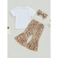 thumbnail image 4 of Bagilaanoe 2pcs Toddler Baby Girl Long Pants Set Letter Print Short Sleeve T-Shirt Tops + Leopard Flare Trousers + Headband 6M 12M 18M 24M 3T 4T Kids Casual Outfits, 4 of 9
