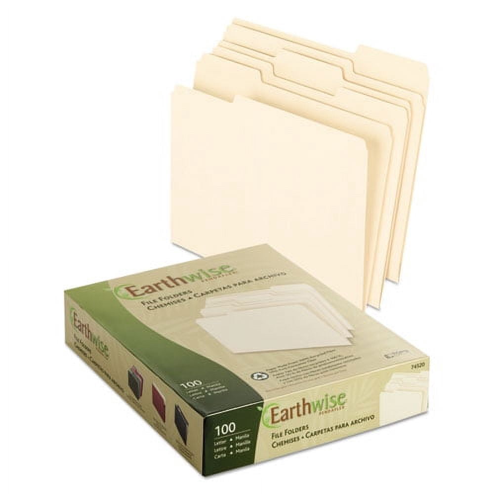 "Earthwise by Pendaflex 100% Recycled Manila File Folder, 1/3-Cut Tabs: Assorted, Letter, 0.75"" Expansion, Manila, 100/Box | Bundle of 2 Boxes"