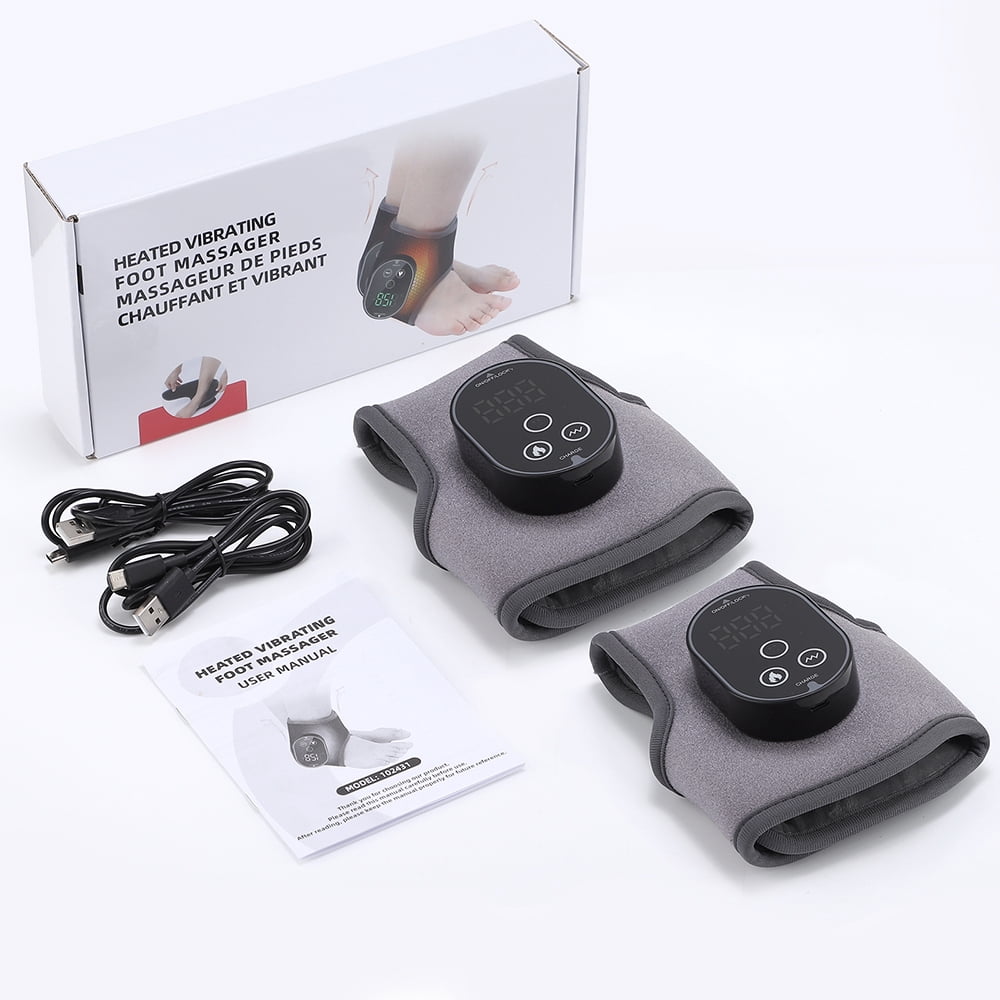 Ankle Heated Wrap Brace, Ankle Heating Pad, Cordless Ankle Massager with Heat with 4 Heat Levels, 3 Vibration & Timing Modes, 3000mAh Battery, Heated Ankle Wrap for Ankle Tension, Gray 2pcs