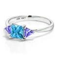 thumbnail image 3 of Gem Stone King 10K White Gold Swiss Blue Topaz and Blue Tanzanite 3 Stone Engagement Ring for Women (1.14 Cttw, Gemstone November Birthstone, Princess Center 5MM, Trillion 3.5MM, Size 6.5), 3 of 5