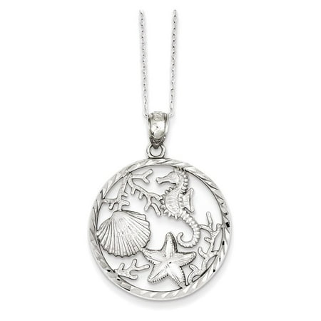 Sterling Silver Seahorse, Starfish and Shell Pendant