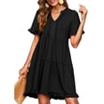 thumbnail image 3 of UVN Summer Dresses for Women V Neck Short Sleeve Casual A Line Dress Flowy Swing Ruffle Sundress with Pockets, 3 of 8
