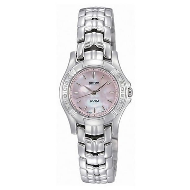 Seiko Women's SXGN49 Pink Mother of Pearl Dial Diamond Accents Silver-Tone  Watch 