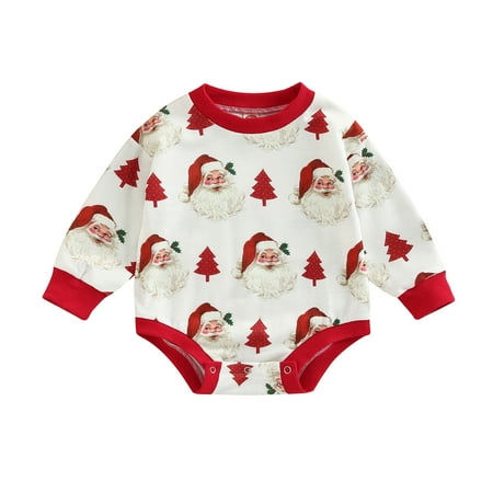 

Sunisery Kids Baby Girls Boys Romper Long Sleeve Round Neck Santa Print Loose Christmas Short Jumpsuit