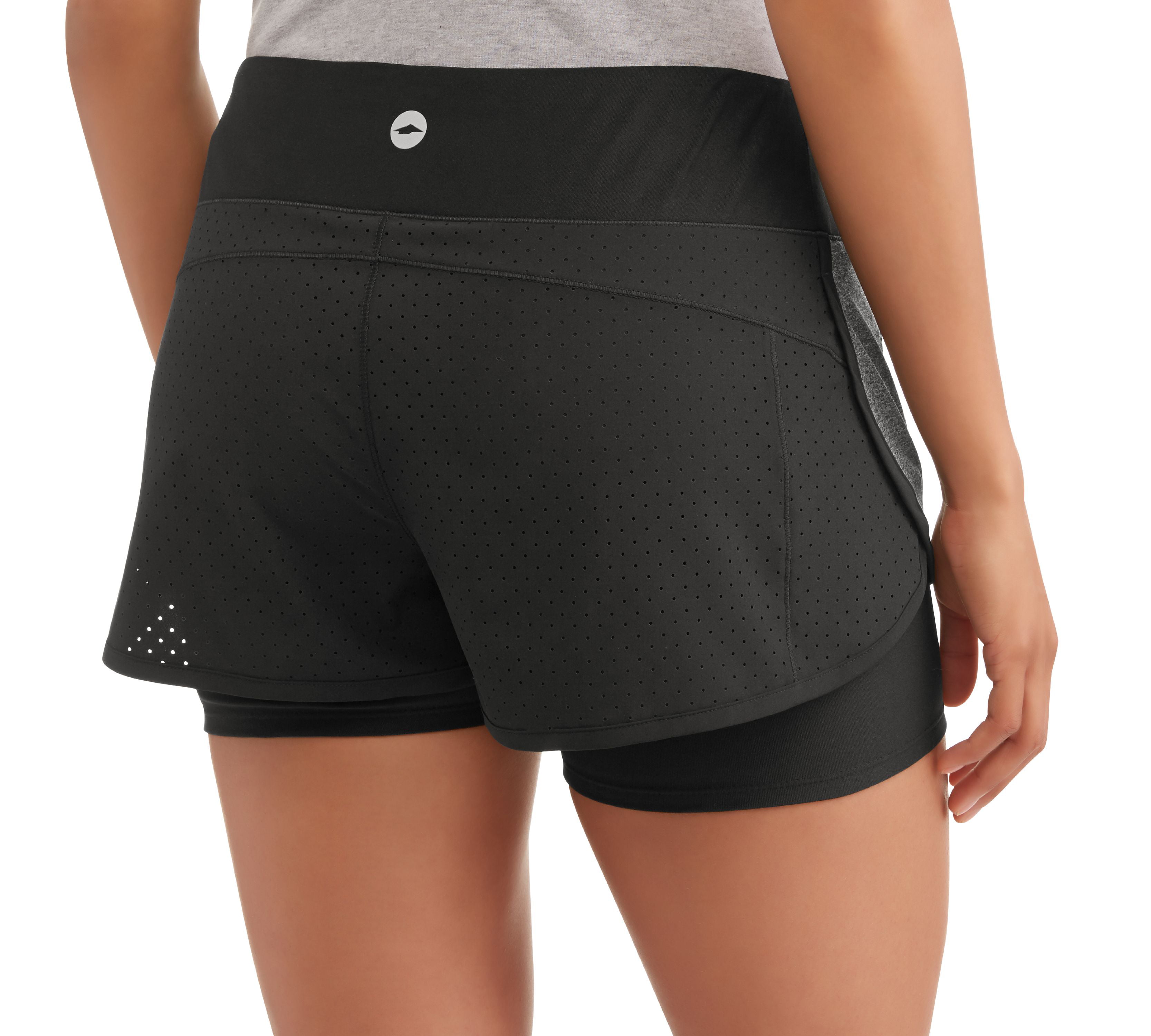 Women's Active Perforated Running Shorts With Built-In Compression Shorts 