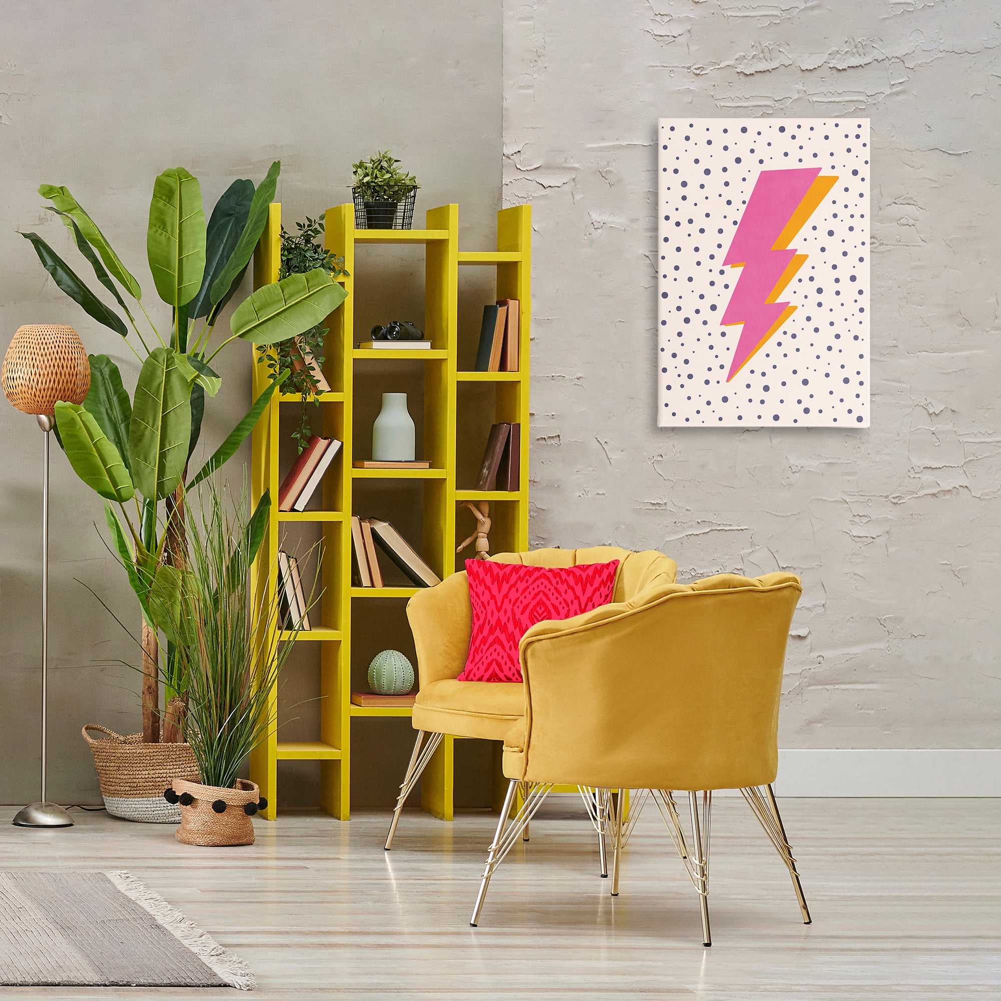 Stupell Industries Pink Dotted Lightning Bolt Abstract Painting Wrapped Canvas Art Print Wall Art, 20 x 30