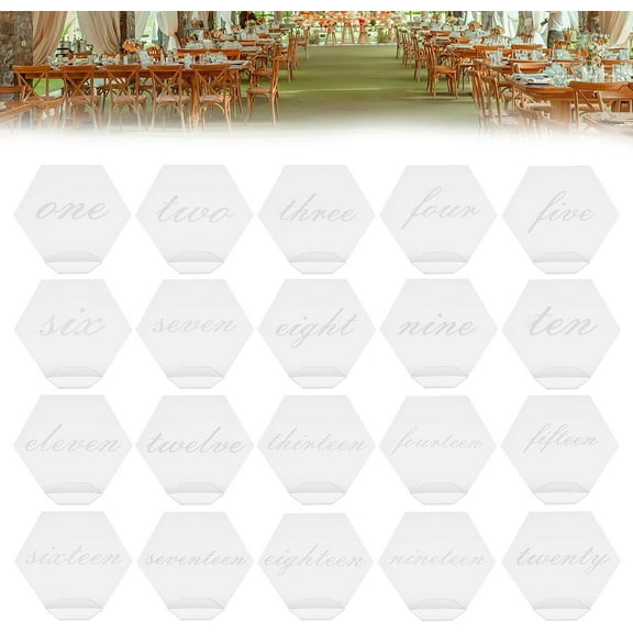 Miumaeov Table Numbers for Wedding Reception Acrylic Table Numbers 1-20 Clear Table Numbers Hexagon Place Cards with Stands for Wedding Table Centerpiece Decoration