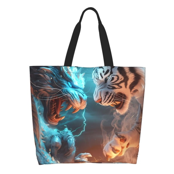 Easygdp Blue Dragon And White Tiger Bolsas Tote para Mujer, Bolsos de Hombro para Viaje, Bolsos de Mano de Gran Capacidad para Compras y Trabajo