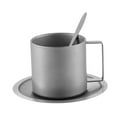 thumbnail image 3 of Taza de café de acero inoxidable de doble pared con asa para adultos, con posavasos, lisa, con platillo y cuchara., 3 of 9