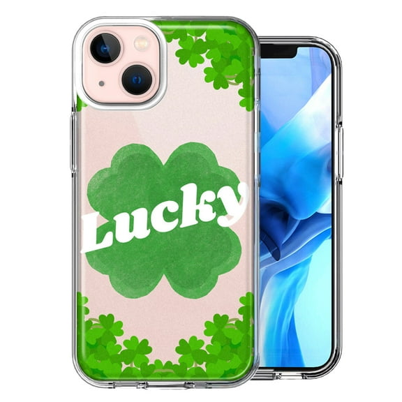 MUNDAZE Case for Apple iPhone 15 Hybrid Shockproof Slim Hard Soft TPU Shell Heavy Duty Protective Phone Cover - Lucky St Patrick's Day Shamrock Green Clovers