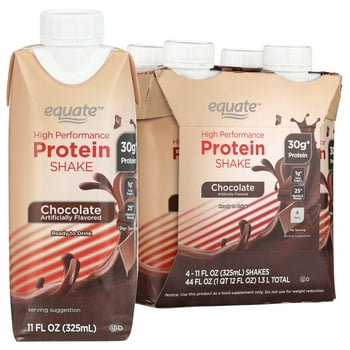 Equate High Performance Protein tion Shake, Chocolate, 11 fl oz, 4 Count