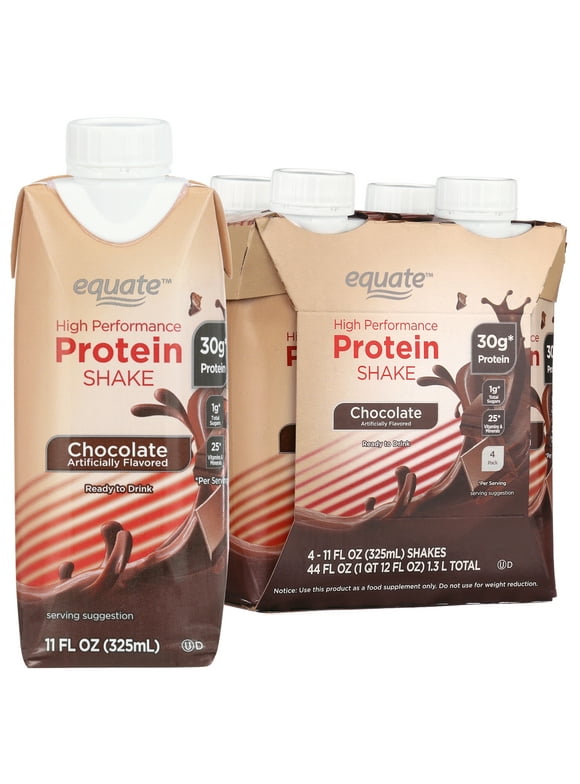 Equate High Performance Protein Nutrition Shake, Chocolate, 11 fl oz, 4 Ct