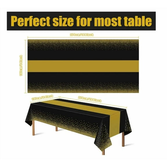 4 Pack Disposable Plastic Table Cloths For Parties,Black And Gold Dot Rectangle