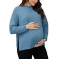 thumbnail image 4 of Womens Maternity Sweater Tops Long Sleeve Shirts Side Slit Stripe Ribbed Knit Mock Neck Pullover Pregnancy S Blue, 4 of 6