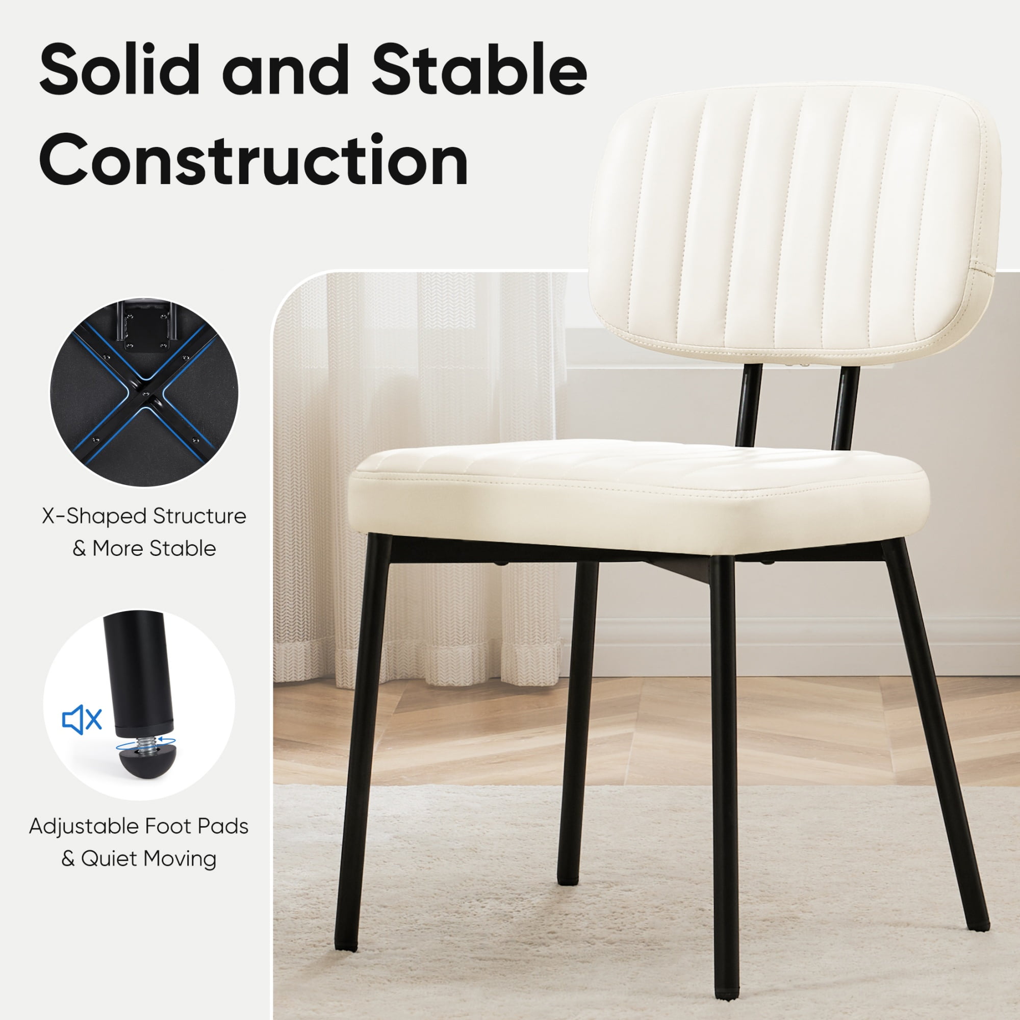 edx Dining Chairs Set of 4, Mid Century Modern Kitchen Chairs with Faux Leather for Kitchen, Living Room, Beige