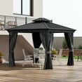 thumbnail image 3 of Outsunny Patio Gazebo 10' x 10', Netting & Curtains, 2 Tier Double Vented Steel Roof, Hardtop, Ceiling Hooks, Rust Proof Aluminum, Light Gray, 3 of 11