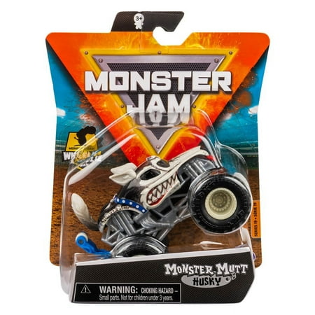 Monster Jam Monster Mutt Husky with Wheelie Bar 1:64 Scale Truck, Ruff Crowd Series 19