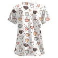 thumbnail image 5 of mgoYE Pink Print Scrub Tops Women Scrub Tops for Women Stretchy V-neck Short Sleeve Cute Floral Animal Printed Holiday 2 Pockes Working Uniforms(White,2XL), 5 of 5