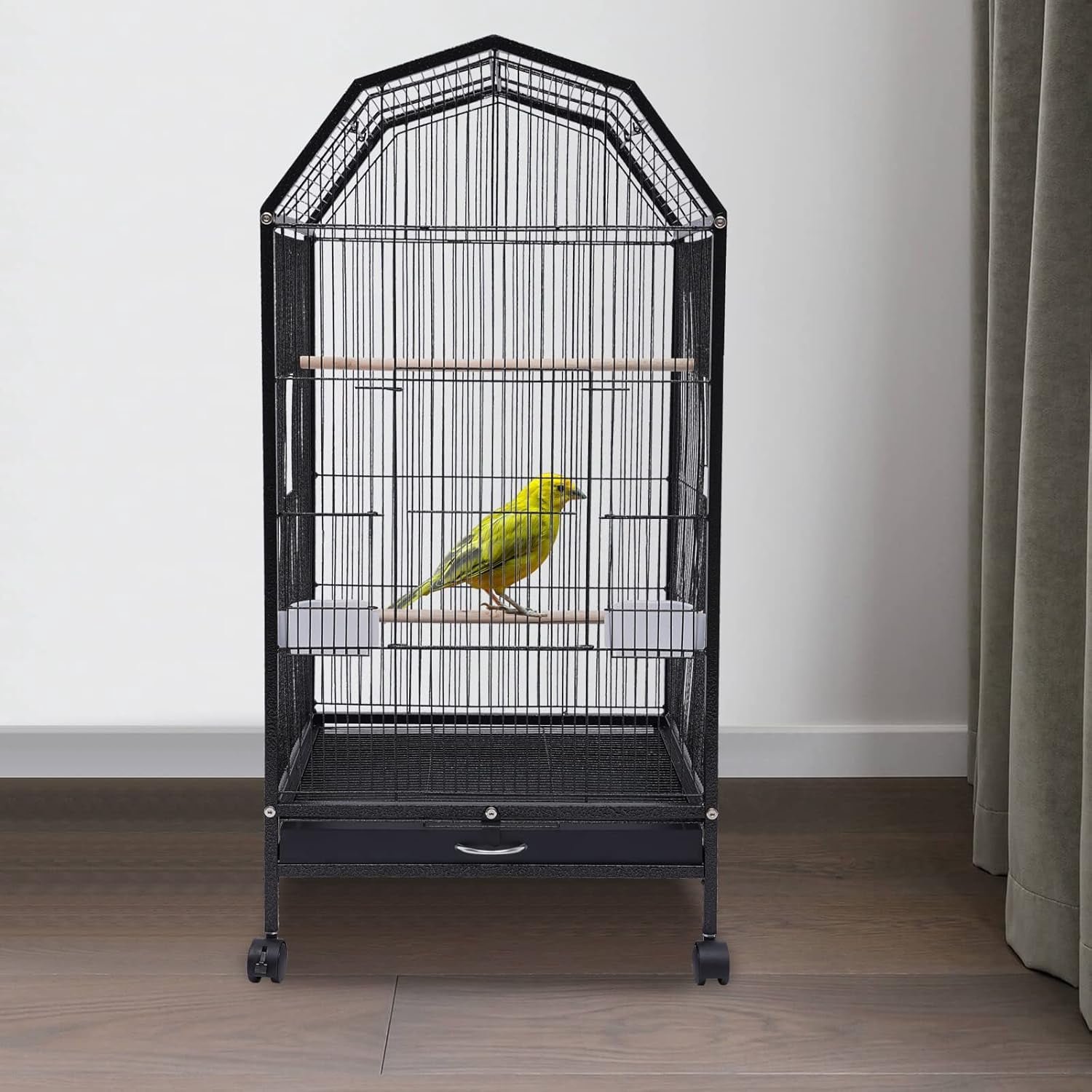 Parakeet Bird Cage with Stand, 39.9H Inch Large Bird Cages with 4 Universal Wheels and 2 Feeding Cups,Finch Bird Pet Bird Flight Cages,for Cockatiel Conure Macaw Budgie