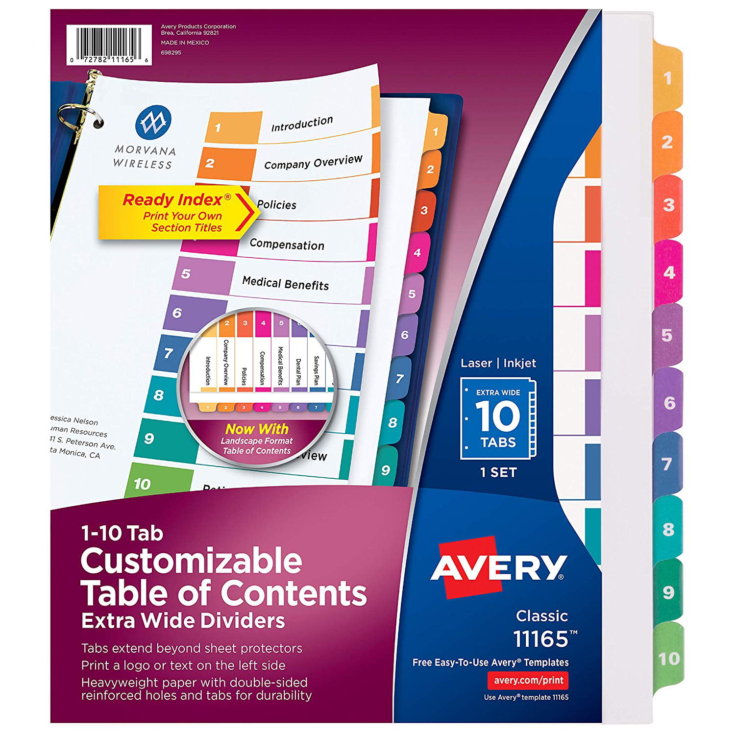 Ready Index 10-Tab Extra-Wide Dividers, Customizable Table of Contents, Multicolor Tabs, 1 Set ...