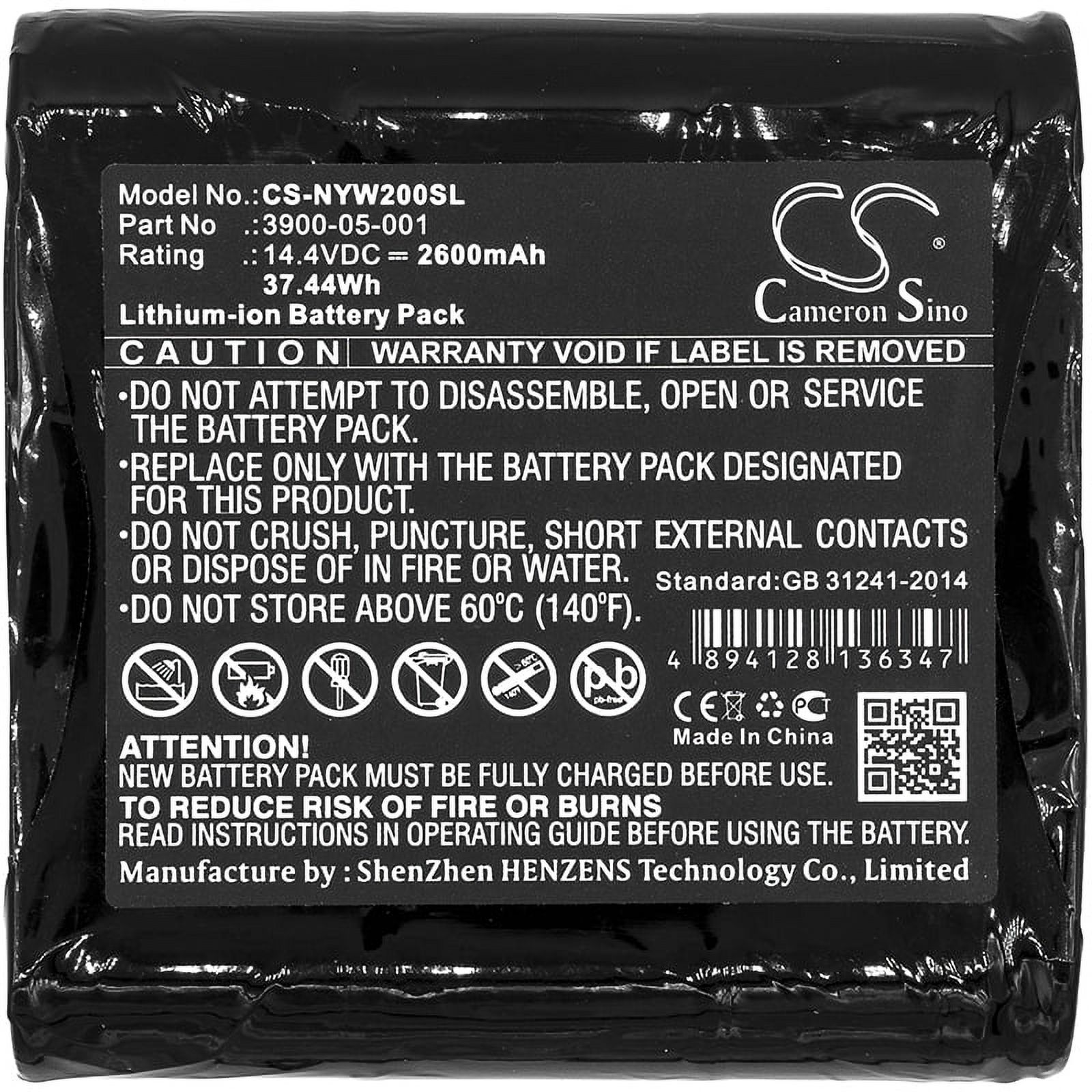 Replacement Battery for Noyes W2003M,PN:3900-05-001,2600mAh/14.4V