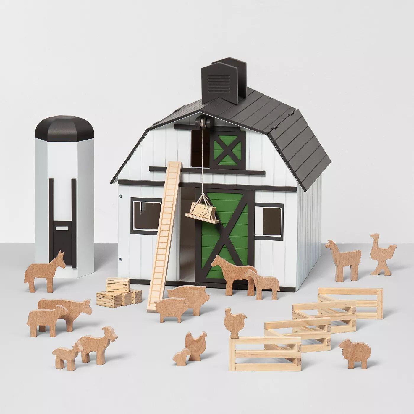 Hearth & Hand Toy Barn and Silo, Comes with Realistic Animal Figurines
