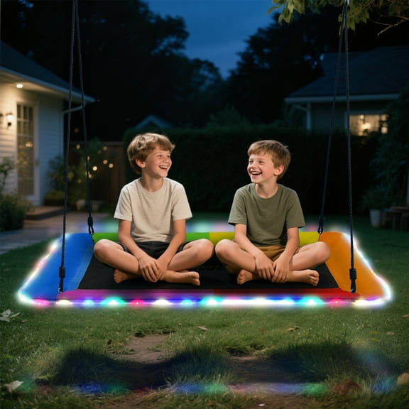 KloKick 60" LED Tree Swing for Kids & Adults, Waterproof 900D Oxford Outdoor Platform Swing with 9.8FT Hanging Straps,Color