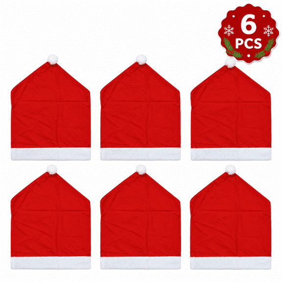 Christmas Chair Covers Santa Claus Red Hat Chair Slipcover Dining Chair Back Cover for Christmas Decoration 6 Pack