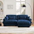 thumbnail image 3 of Oversized Modern Blue Velvet Two-Seater Sofa with Ottoman - Deep Seat Cushions, Round Bolster Armrests, and Decorative Throw Pillows for Living Room & Reading Room, 3 of 9