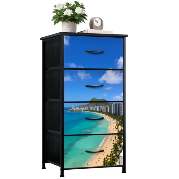 Dresser for Bedroom with 4 Storage Drawers waikiki beach diamond Dressers Chest of Drawers Steel Framed Fabric Closet Organizers for Dorm Entryway