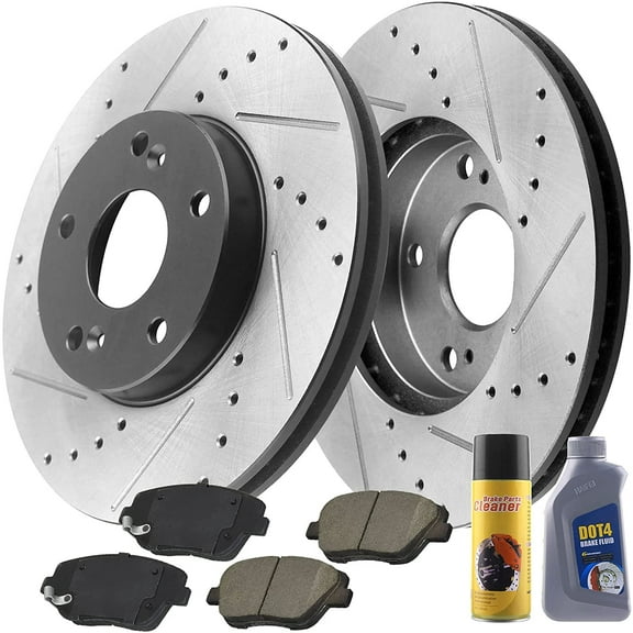 MotorbyMotor Front Brake Rotors 300mm Drilled & Slotted Design Brake Rotor & Brake Pad kit Including CLEANER DOT4 FLUID Fits for Hyundai Sonata 2011 - 2014 (All Models), Kia Optima 2011 - 2015 (2.4L)