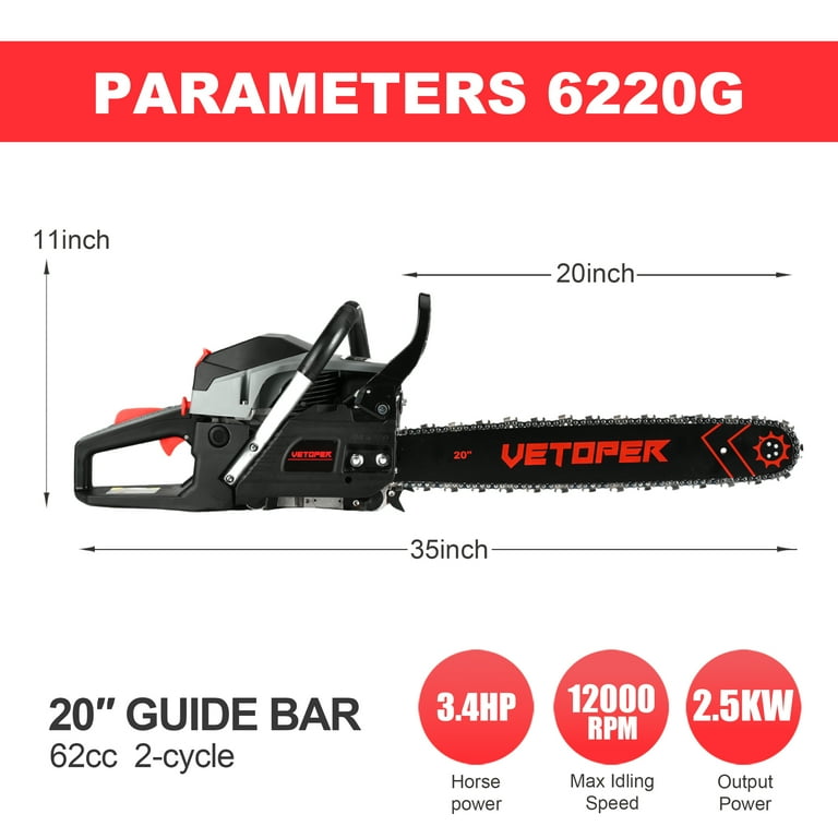 Dereal Extended Saw, Lightweight & Heavy-Duty 62CC 20in Gas