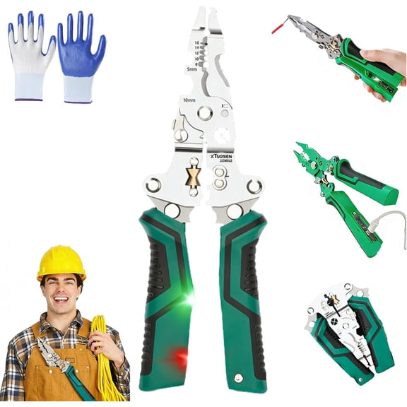 16 in 1 Wire Stripper Twister | Foldable Stainless Steel Multifunctional Electrical Pliers for Cutting, Pulling & Twisting Wires with Audible & Flashing LED Alarm