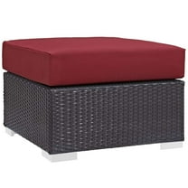 Modway Convene Outdoor Patio Fabric Square Ottoman in Espresso Red