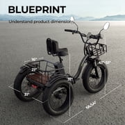 Skeri Electric Tricycle for Adults, 750W(Peak 1350W) Motor, 48V13Ah Battery, 20x4 Folding Fat Tire 3-Wheel Electric Trike, 20MPH, Hydraulic Brakes, Rear Basket & Differential, UL2849