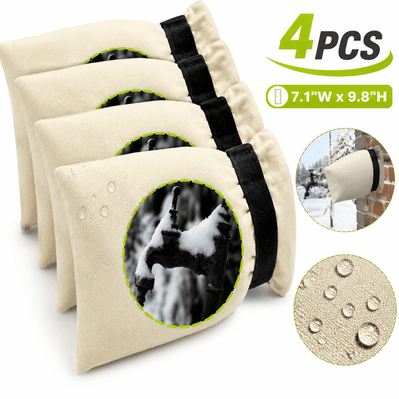 Outdoor Faucet Cover for Winter 7.1"W x 9.8"H - 4 PACK Outdoor Water Faucet Cover Socks for Winter Freeze Protection Pipe Insulation Reusable Waterproof Insulated Spigot backflow Cover - Beige