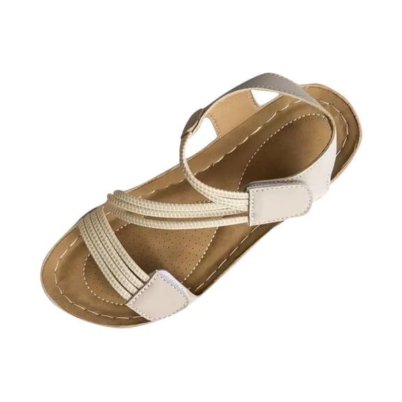 Beige Womens Beach Sandals With Wedge Heel And Thick Sole Comfortable Round Toe Open Toe Design