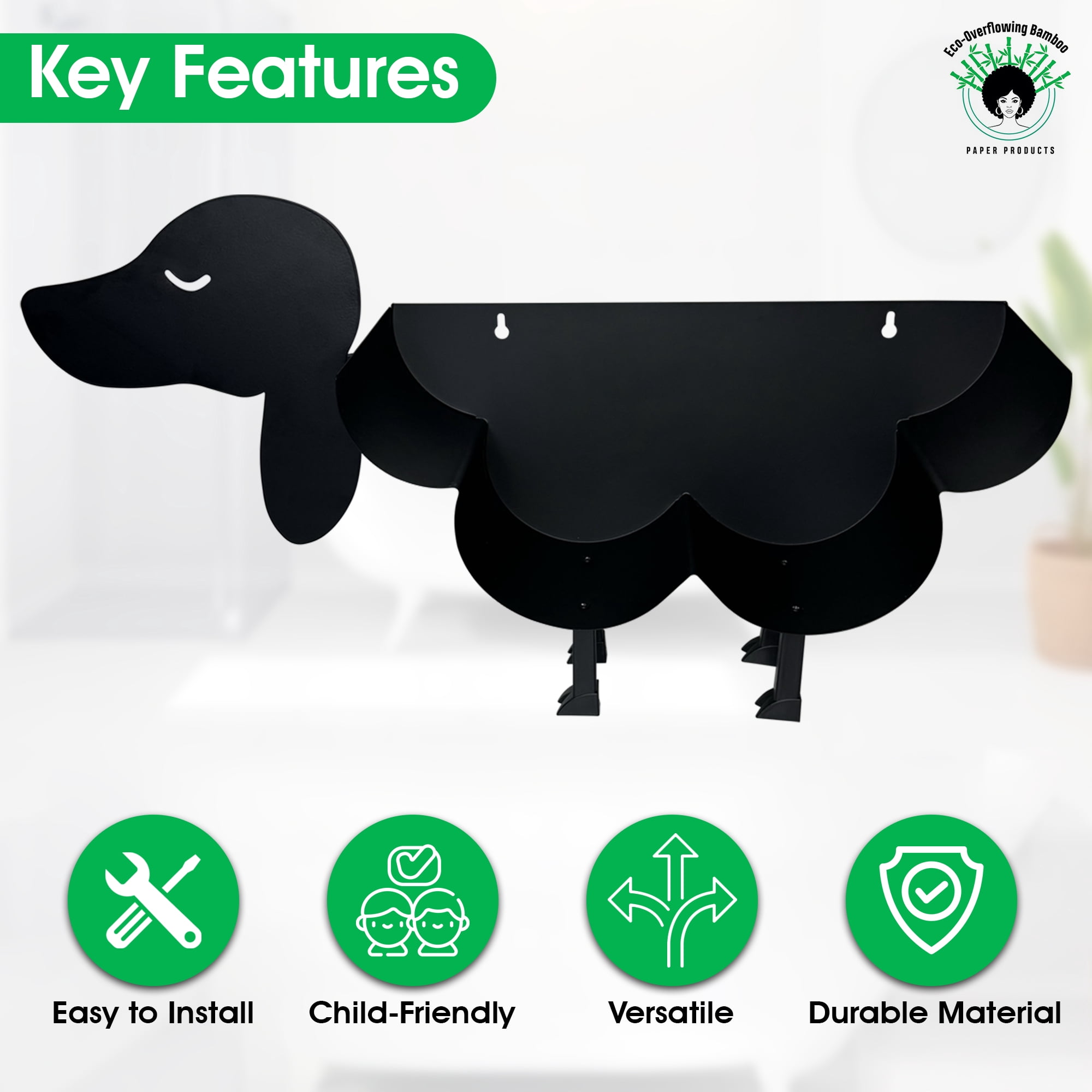 Eco-Overflowing Bamboo PP Rustproof Matte Black Finish Toilet Paper Holders, 6 Count