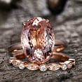 thumbnail image 2 of 11x9mm Oval Cut 4.5 Carat Peach Morganite Solitaire Diamond Moissanite 10k Rose Gold Bridal Ring Set, 2 of 6